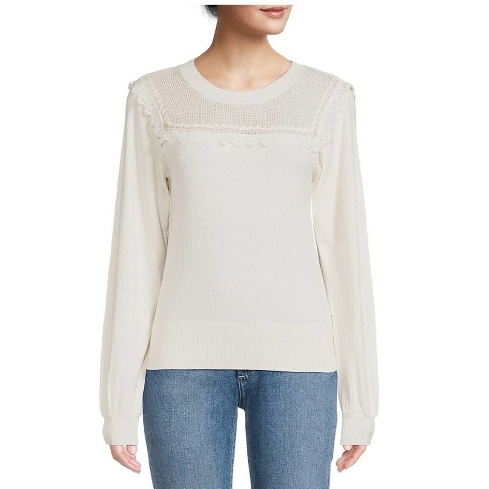 ELIE TAHARI Silk Blend Open Knit Sweater Large Ivory